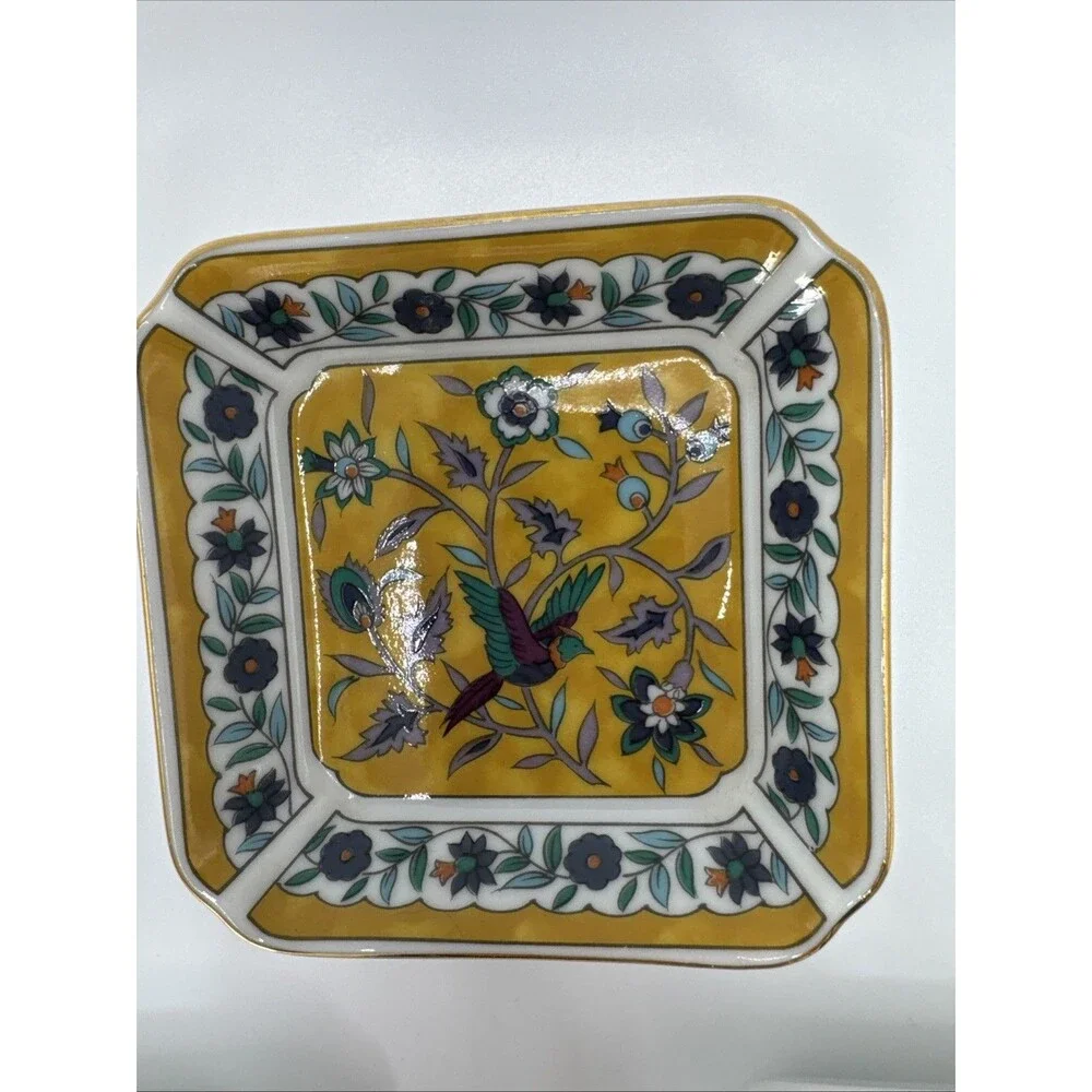 Set of 3 Takahashi 1983 Silk Road Trinket Dish Floral Bird Hand Decorated 3.25”